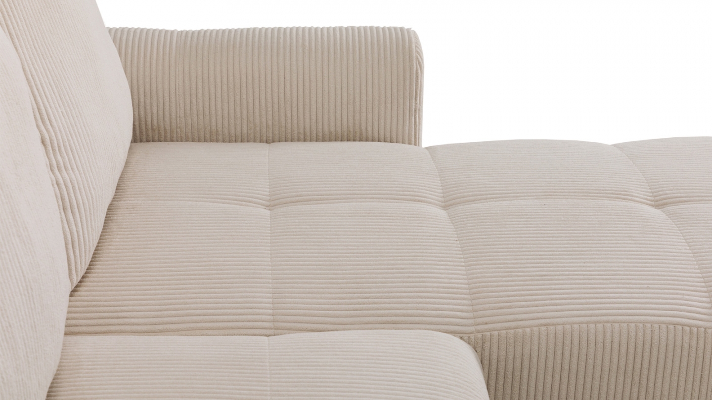 Canapé d'angle convertible réversible 3/4 places en velours côtelé beige - Alva