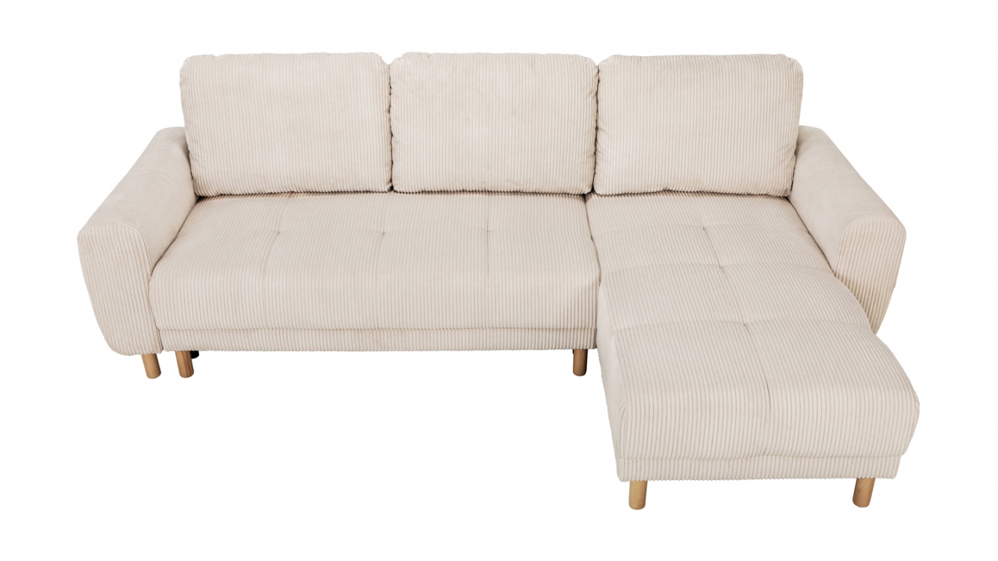 Canapé d'angle convertible réversible 3/4 places en velours côtelé beige - Alva