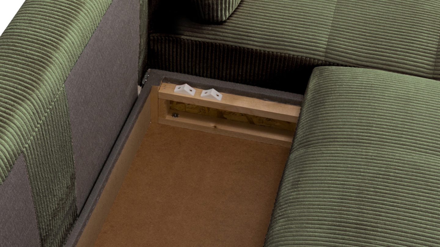 Canapé d'angle convertible réversible 3/4 places en velours côtelé vert kaki - Alva
