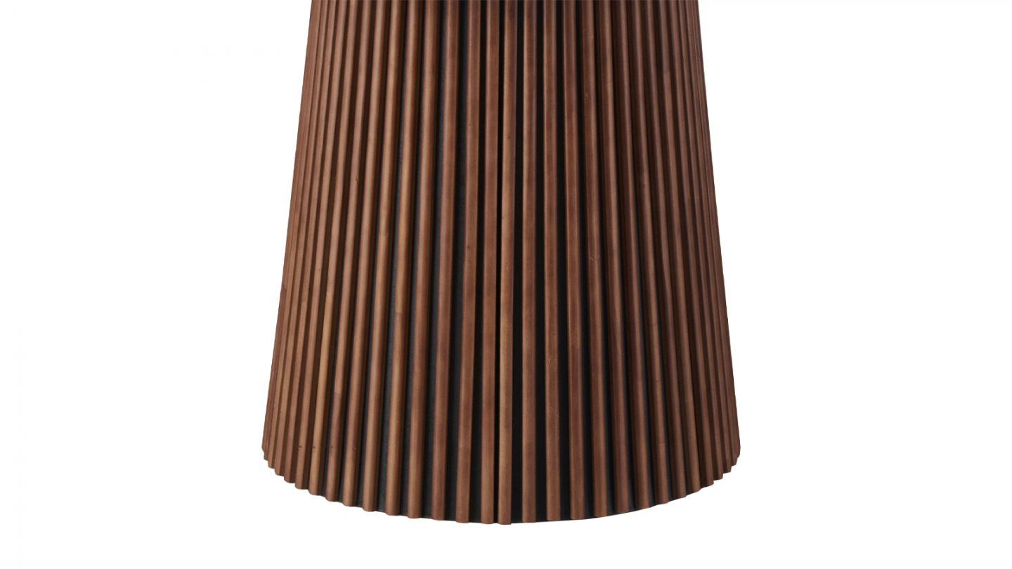 Table à manger ronde extensible plateau en céramique effet marbre et piètement en effet noyer 4 à 8 pers. 120/200 cm - Ada