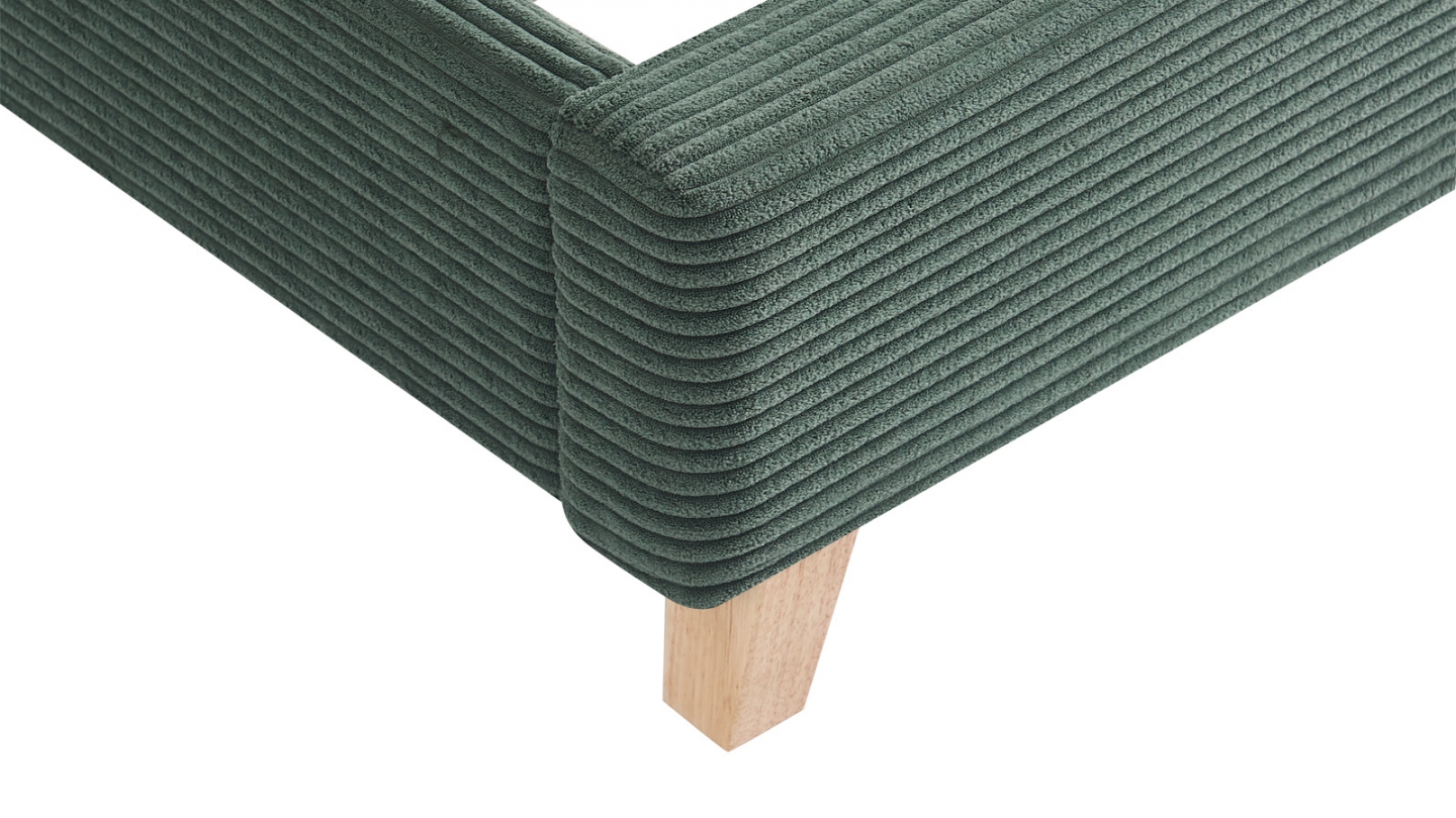 Lit adulte 180x200 cm avec tête de lit capitonnée en velours côtelé vert kaki - Milo