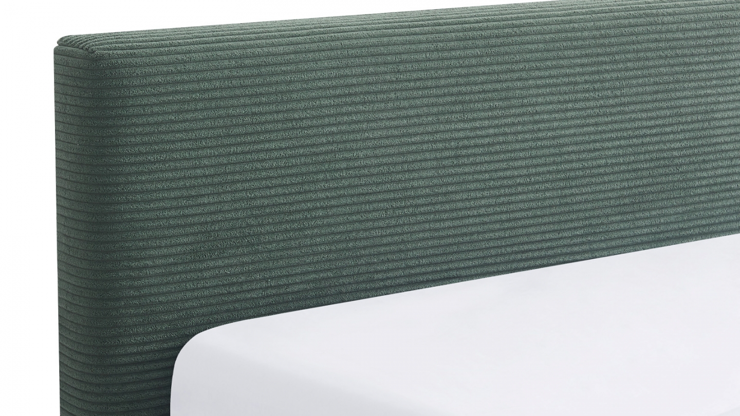 Lit adulte 140x190 cm avec tête de lit capitonnée en velours côtelé vert kaki - Milo