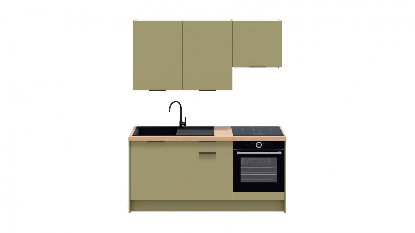 Ensemble de 6 meubles de cuisine - L. 185 cm - vert olive - Luzia