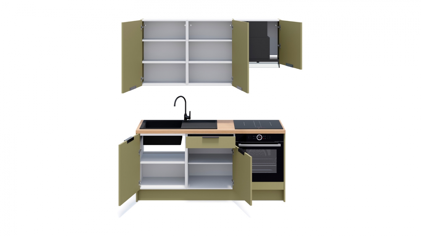 Ensemble de 6 meubles de cuisine - L. 185 cm - vert olive - Luzia