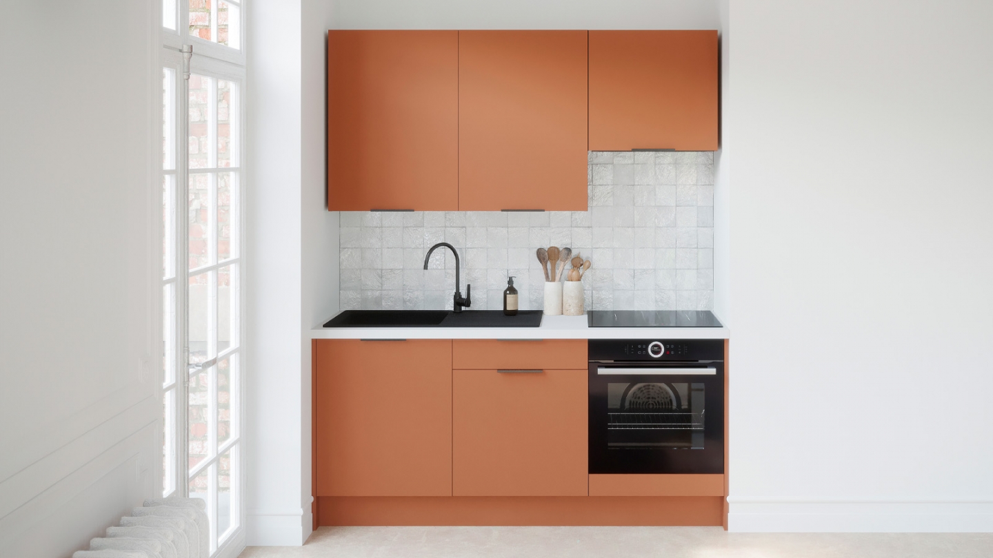 Ensemble de 6 meubles de cuisine - L. 185 cm - terracotta - Luzia