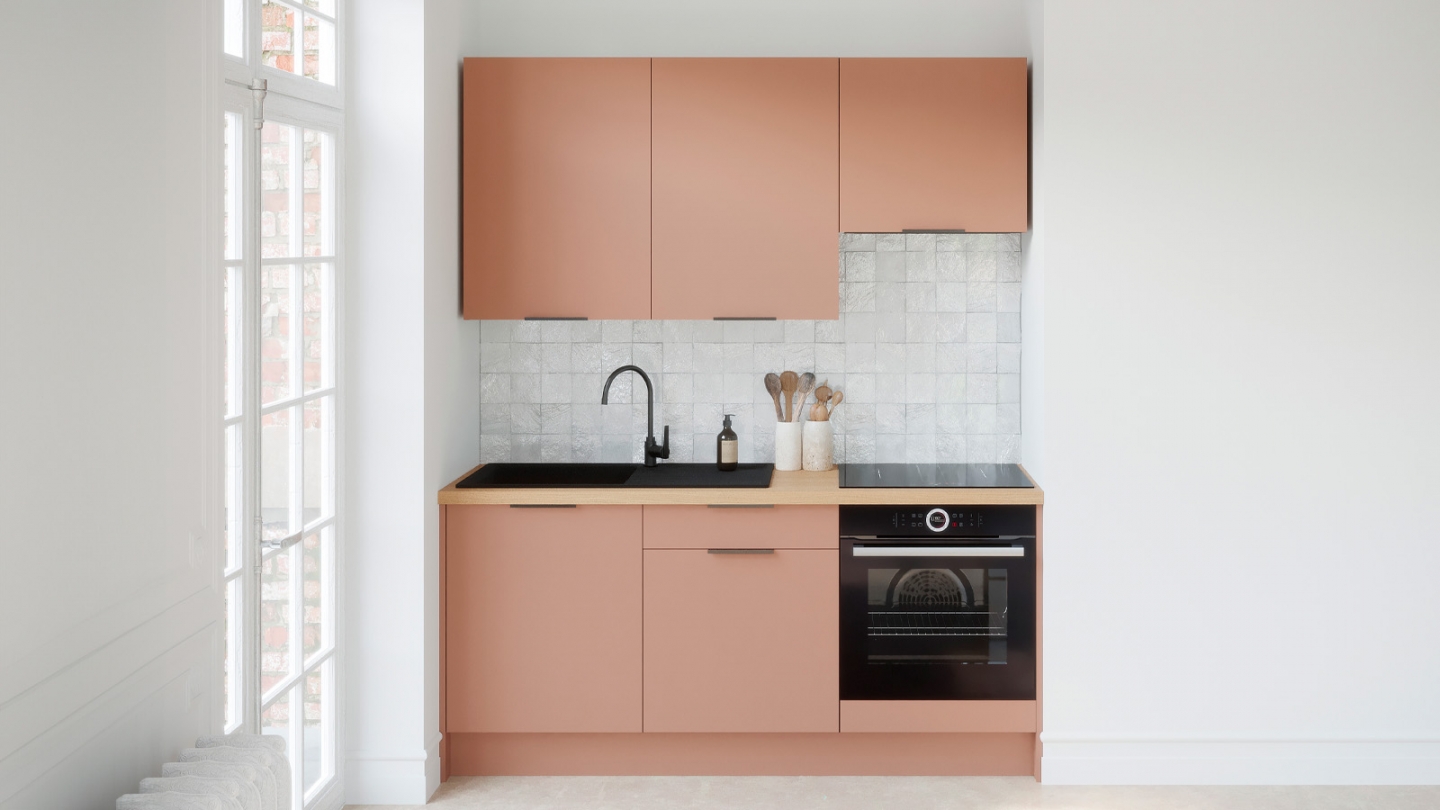 Ensemble de 6 meubles de cuisine - L. 185 cm - abricot - Luzia