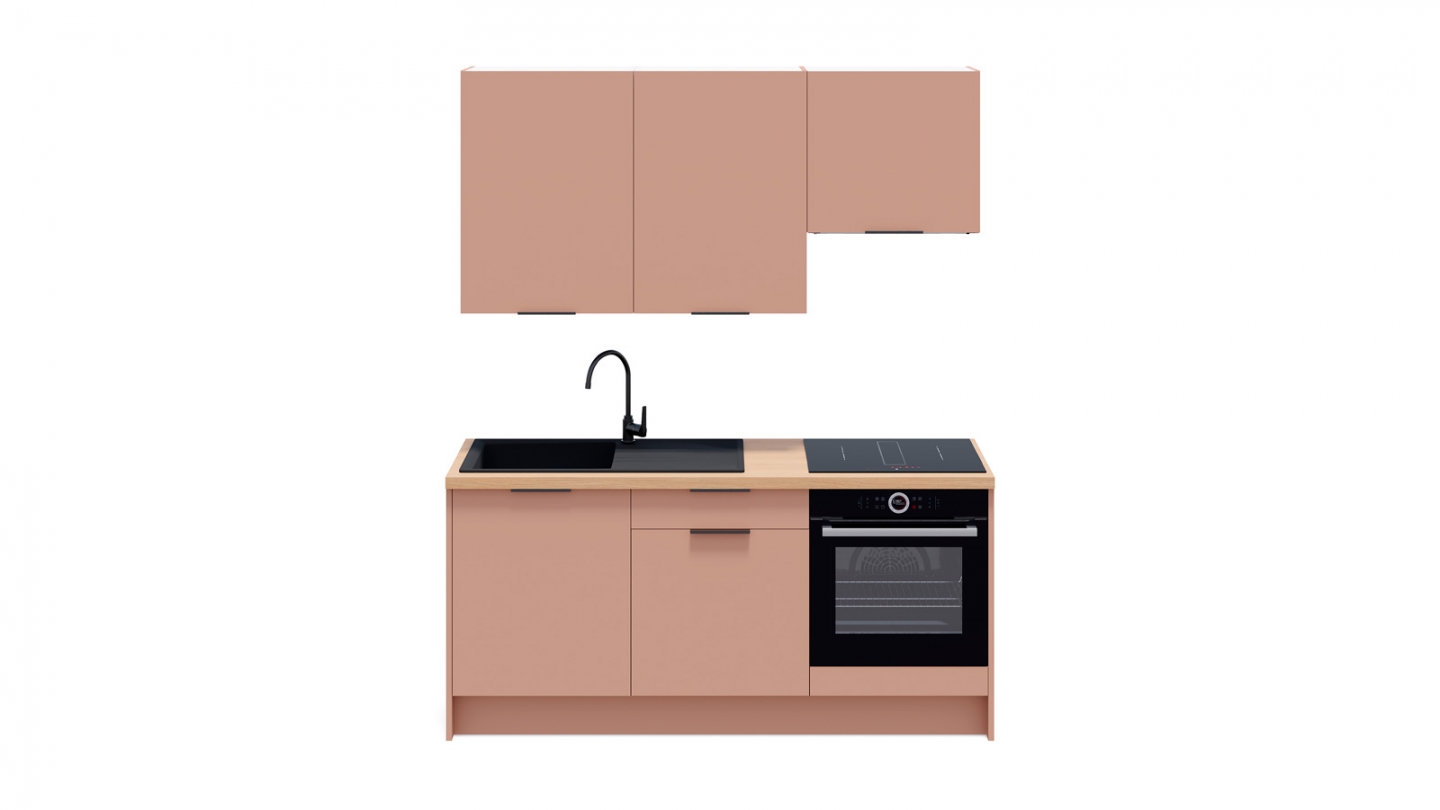 Ensemble de 6 meubles de cuisine - L. 185 cm - abricot - Luzia