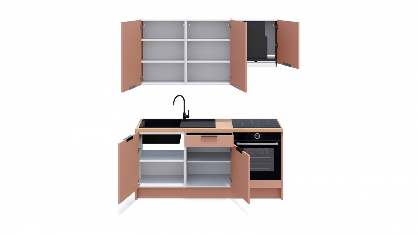 Ensemble de 6 meubles de cuisine - L. 185 cm - abricot - Luzia