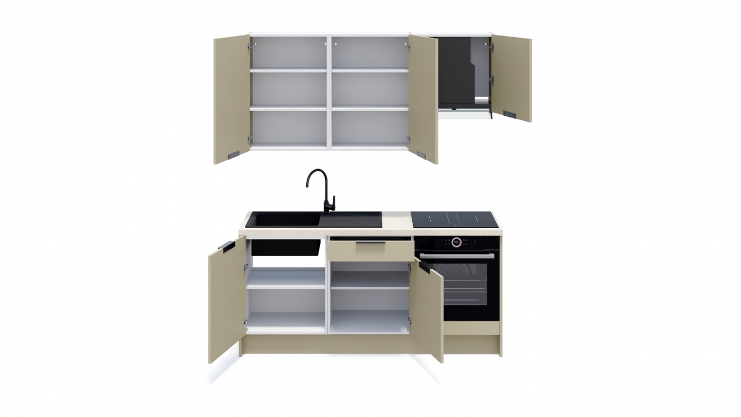 Ensemble de 6 meubles de cuisine - L. 185 cm - vert sauge - Luzia