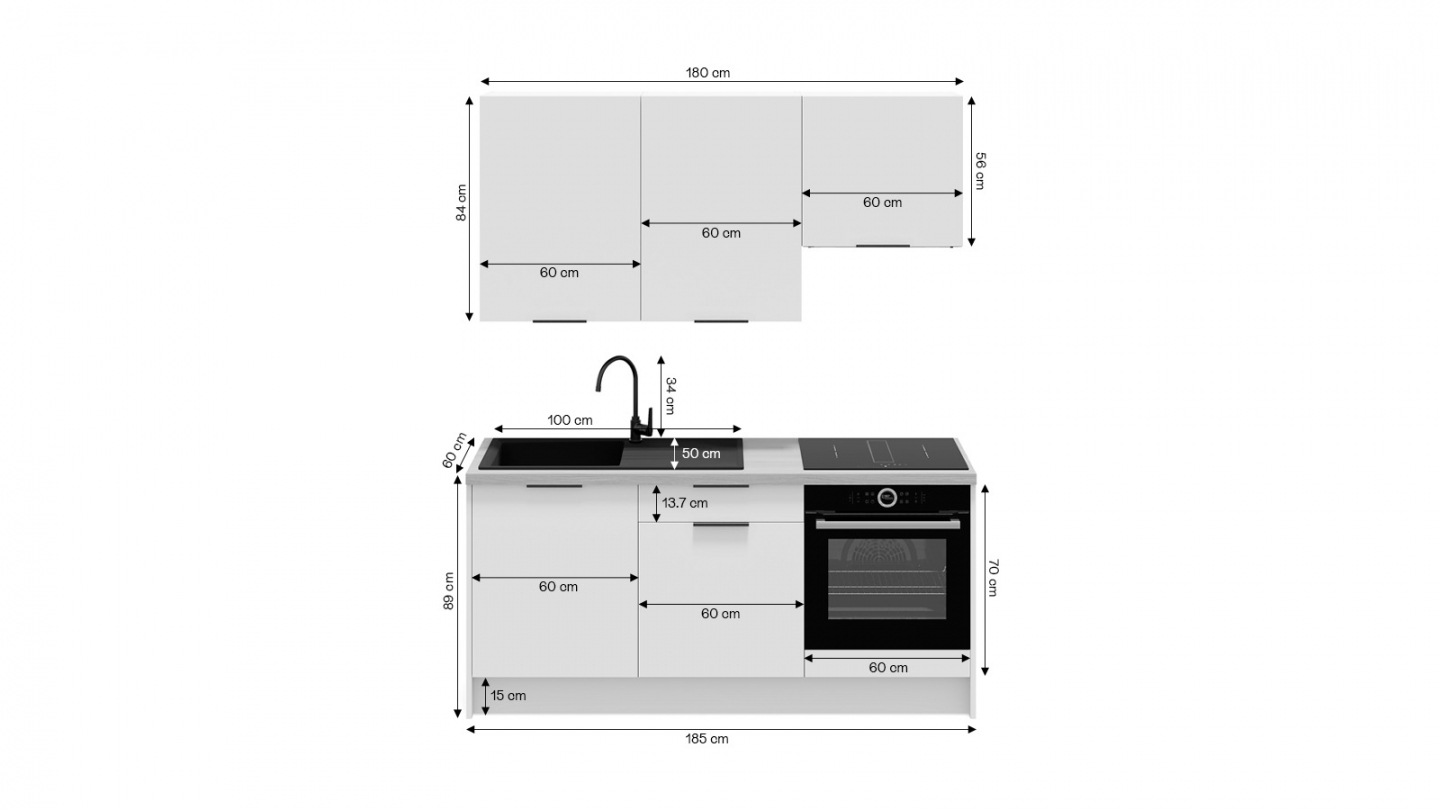 Ensemble de 6 meubles de cuisine - L. 185 cm - vert sauge - Luzia
