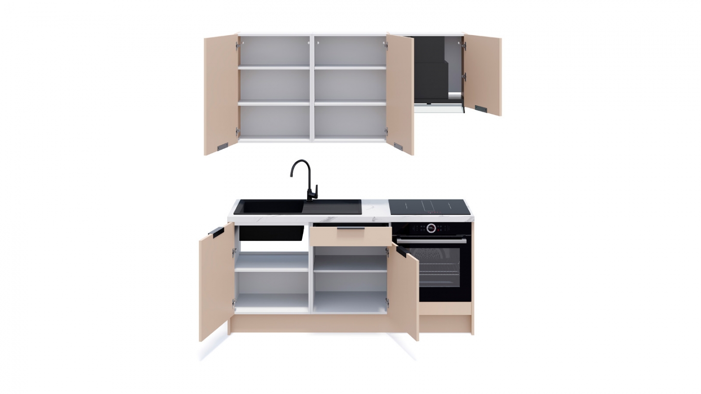 Ensemble de 6 meubles de cuisine - L. 185 cm - beige cachemire - Luzia