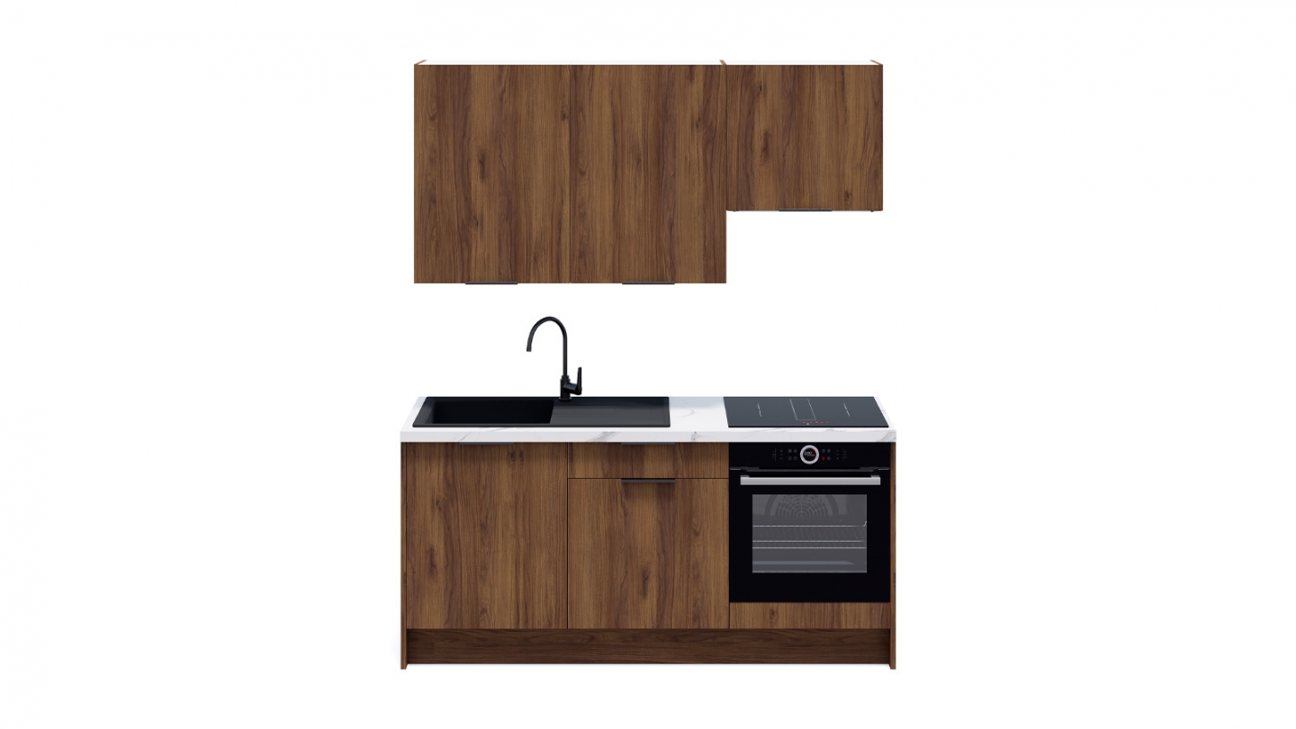 Ensemble de 6 meubles de cuisine - L. 185 cm - noyer brun - Sierra