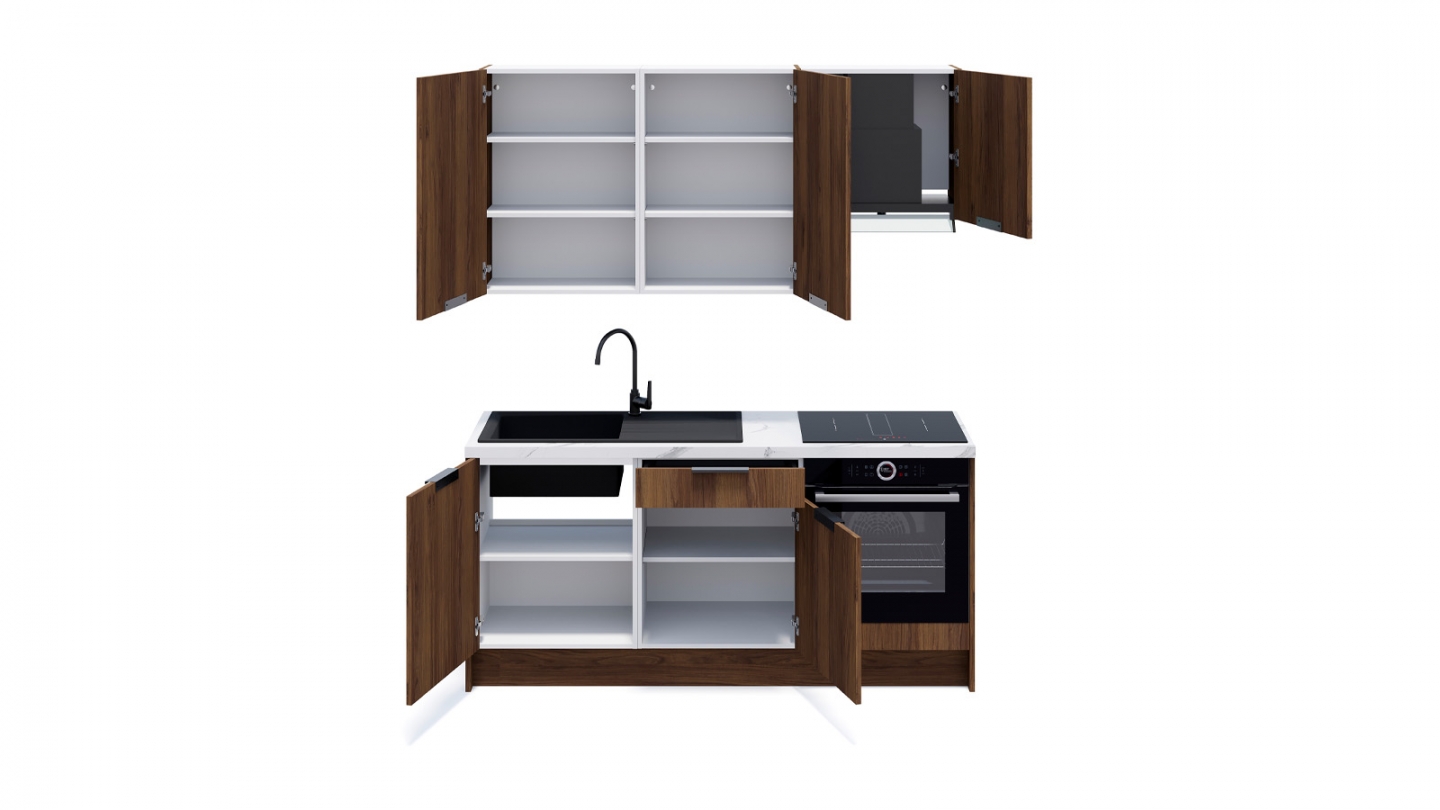Ensemble de 6 meubles de cuisine - L. 185 cm - noyer brun - Sierra
