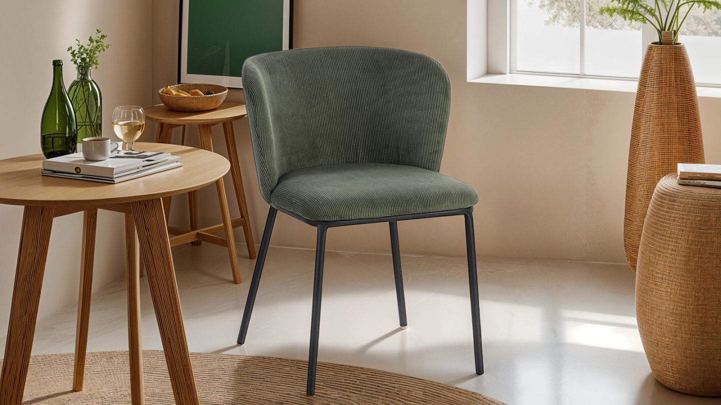Lot de 2 chaises en velours côtelé vert kaki - Toma