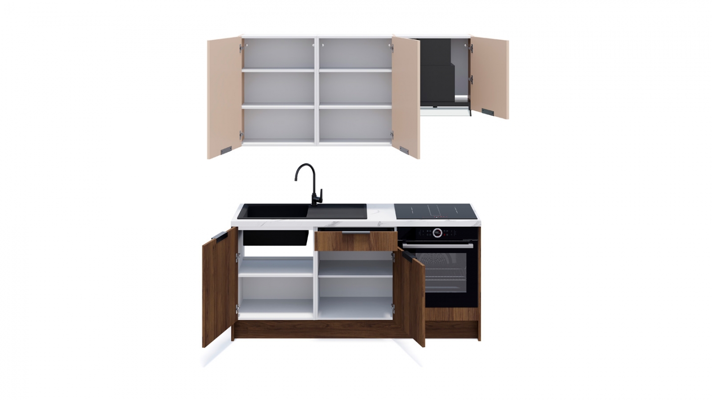 Ensemble de 6 meubles de cuisine - L. 185 cm - noyer brun et cachemire - Sierra Signature