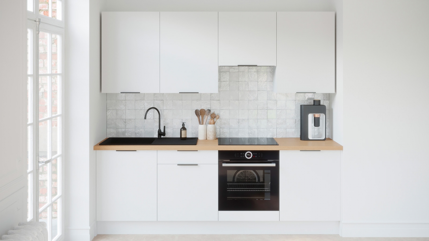 Ensemble de 8 meubles de cuisine - L. 245 cm - blanc - Luzia