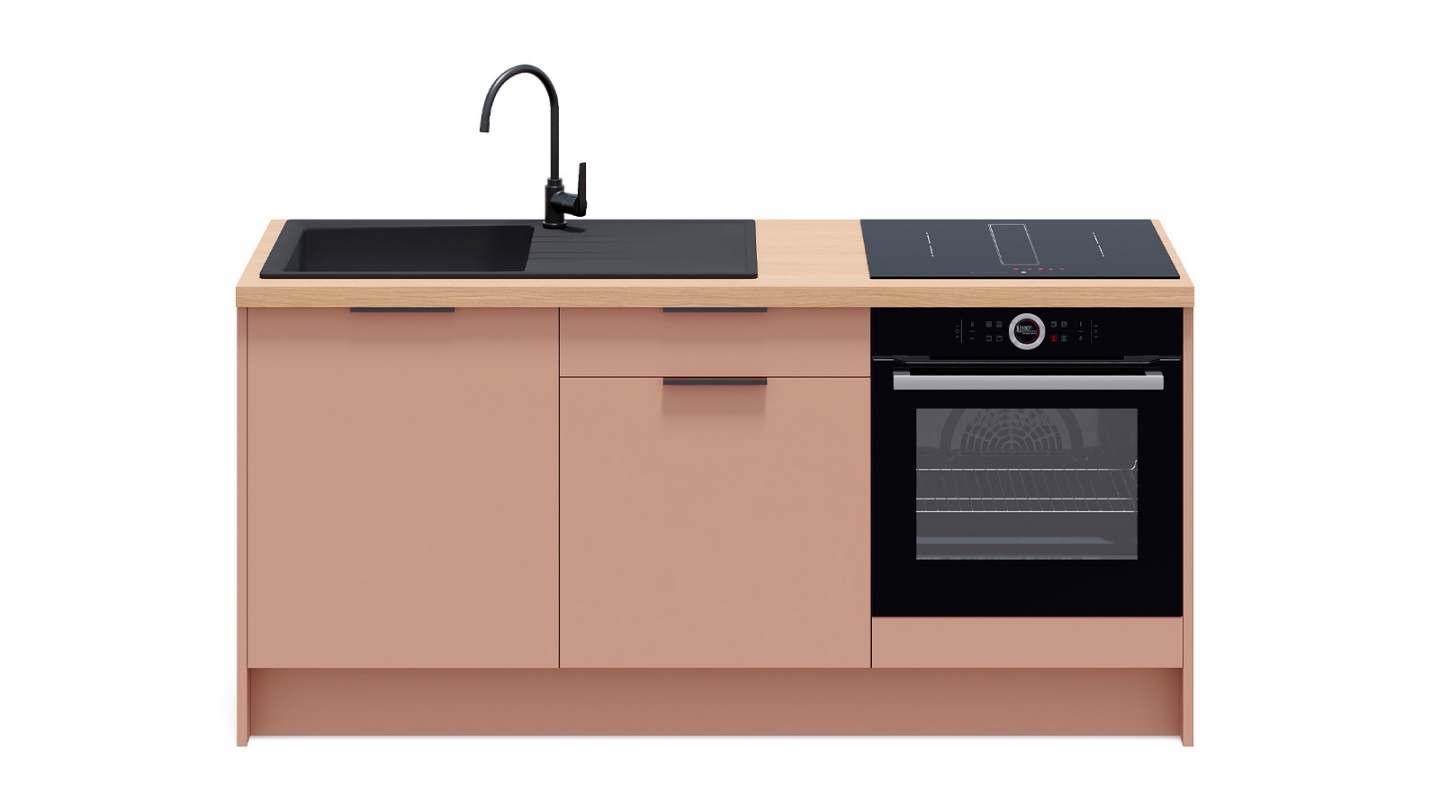 Meubles bas de cuisine - L. 185 cm - abricot - Luzia