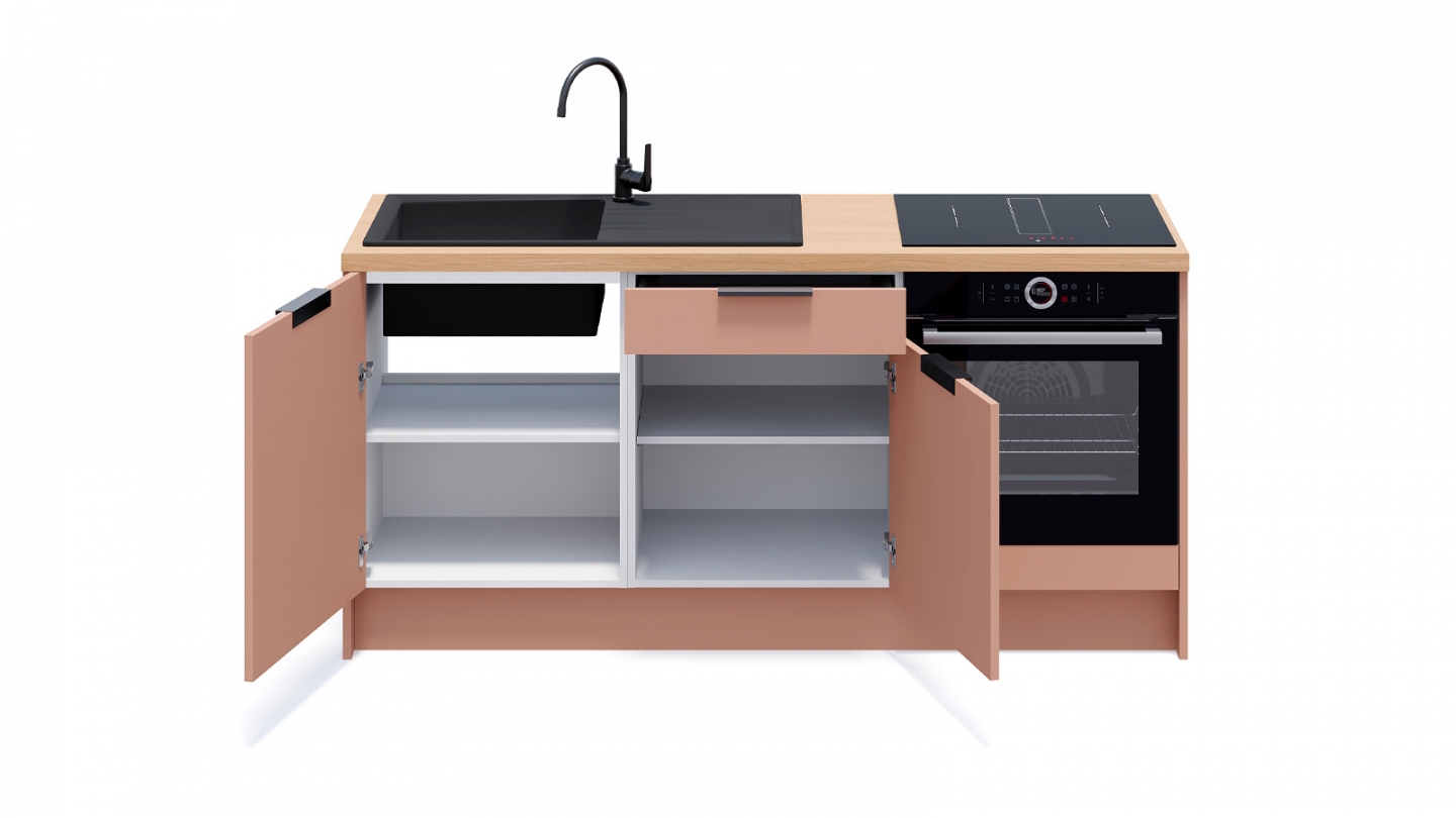 Meubles bas de cuisine - L. 185 cm - abricot - Luzia