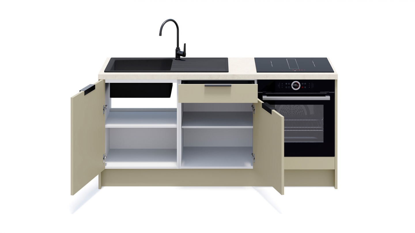 Meubles bas de cuisine - L. 185 cm - vert sauge - Luzia