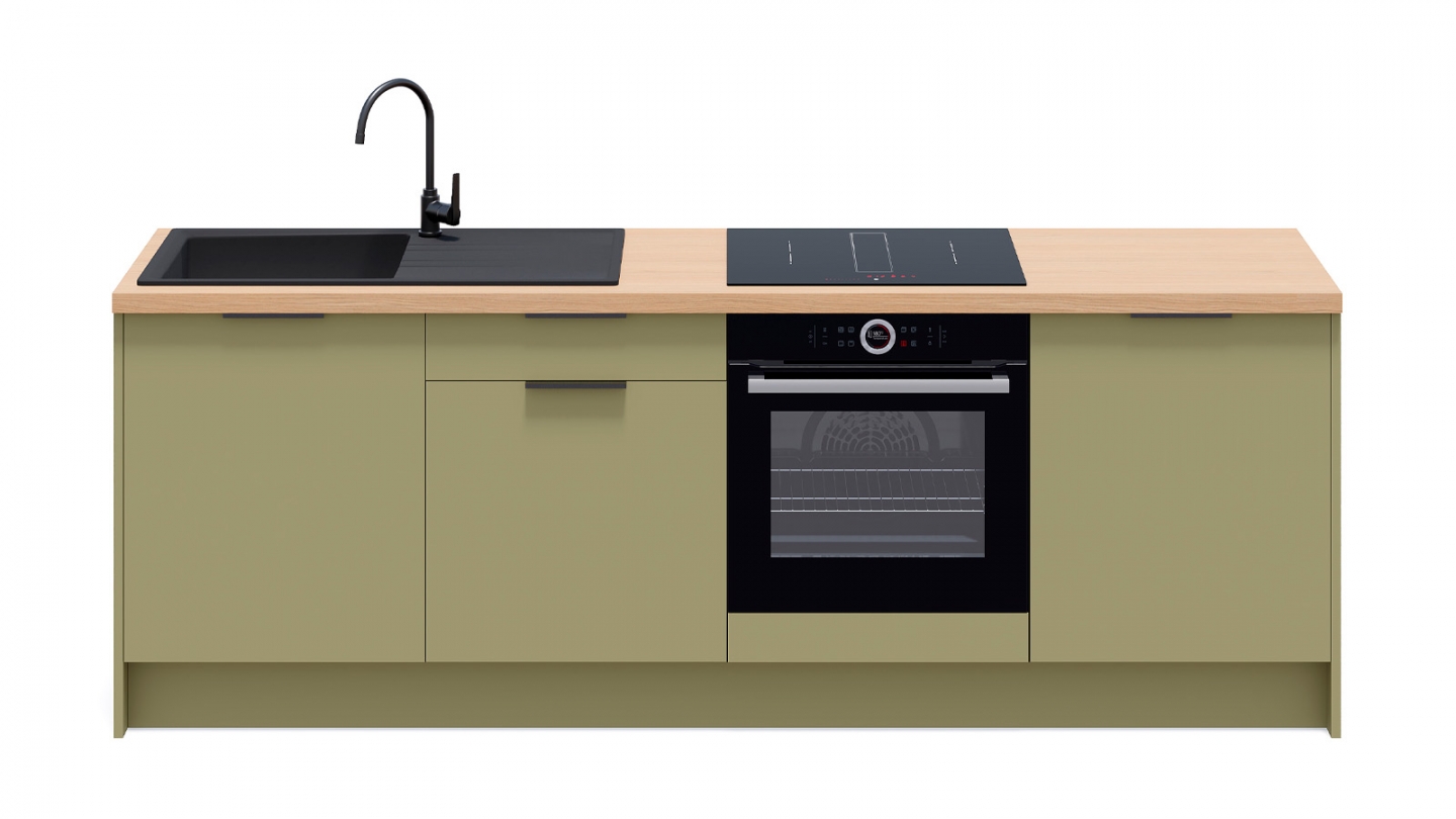 Meubles bas de cuisine - L. 245 cm - vert olive - Luzia