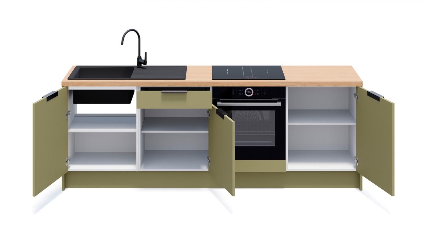 Meubles bas de cuisine - L. 245 cm - vert olive - Luzia