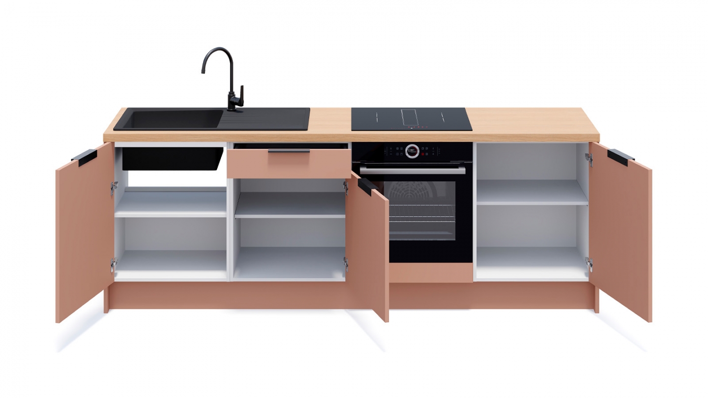 Meubles bas de cuisine - L. 245 cm - abricot - Luzia