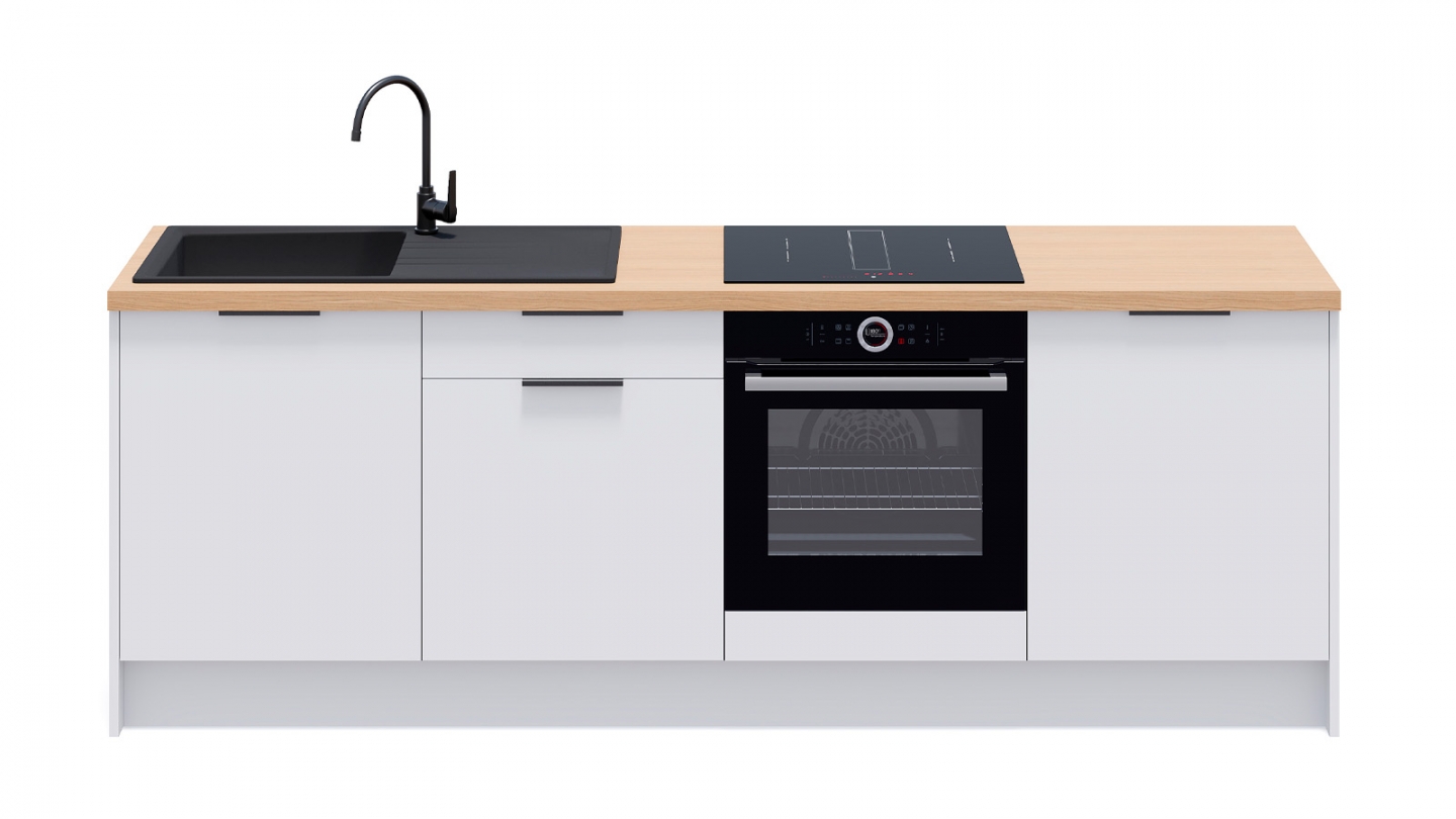 Meubles bas de cuisine - L. 245 cm - blanc - Luzia