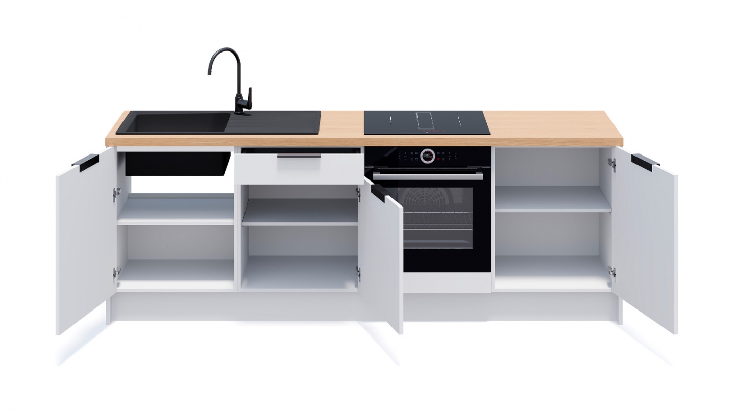 Meubles bas de cuisine - L. 245 cm - blanc - Luzia