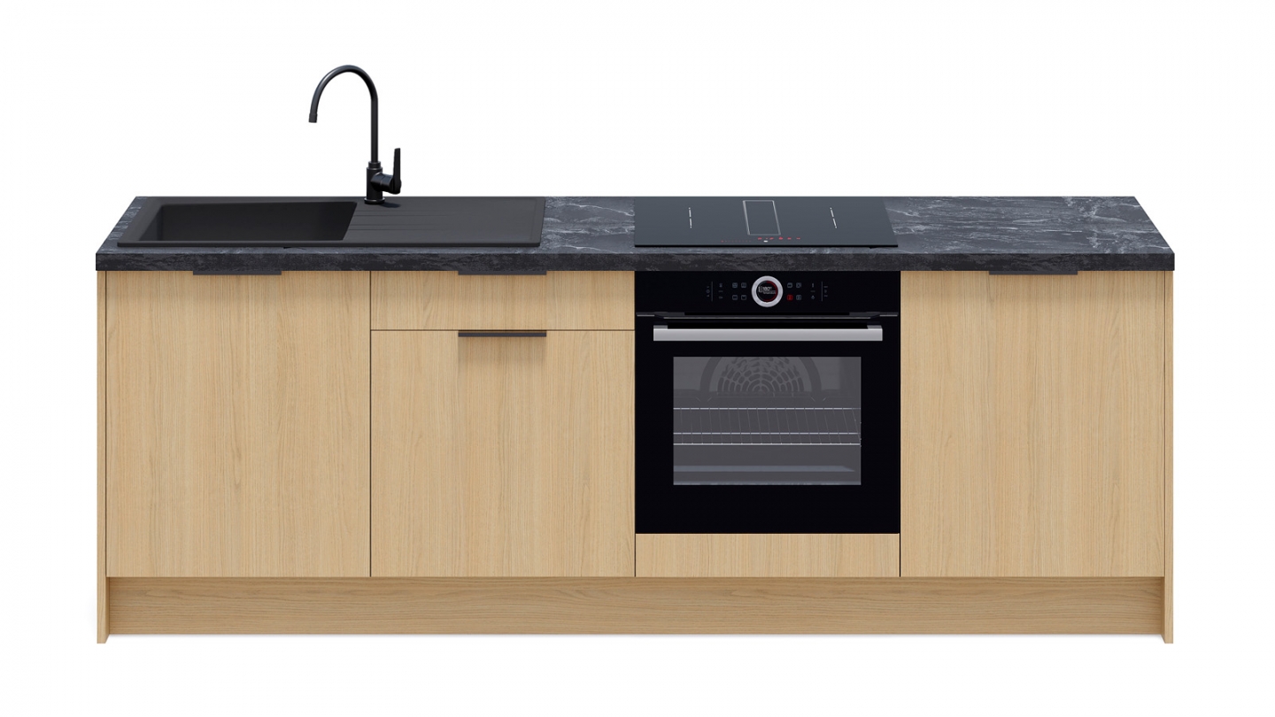 Meubles bas de cuisine - L. 245 cm - chêne clair - Sierra