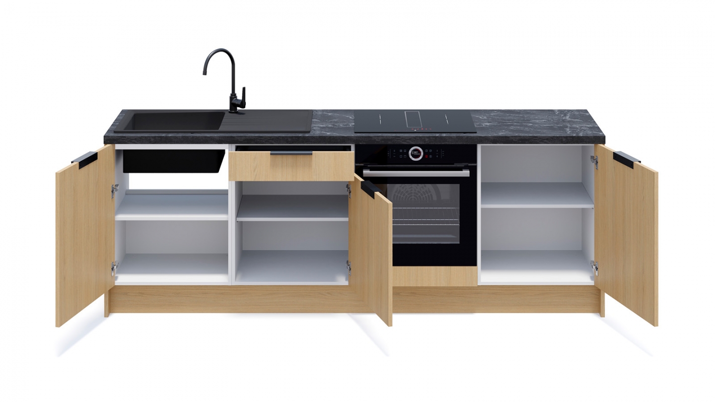 Meubles bas de cuisine - L. 245 cm - chêne clair - Sierra