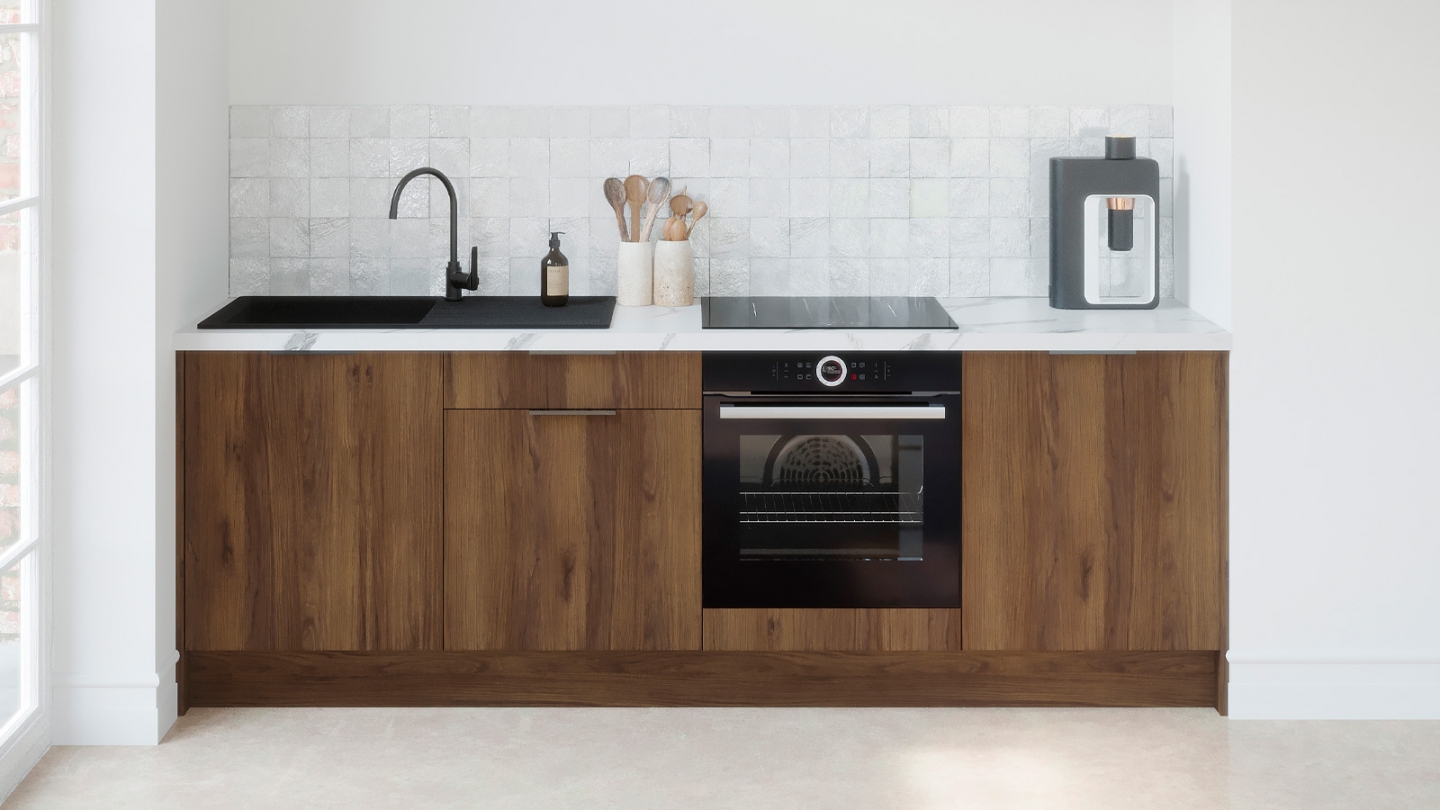 Meubles bas de cuisine - L. 245 cm - noyer brun - Sierra