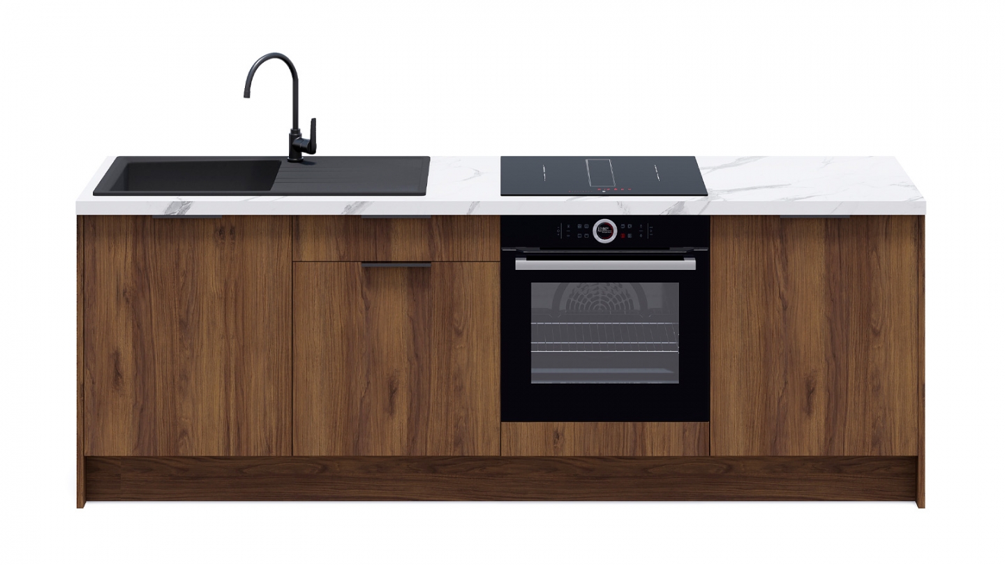 Meubles bas de cuisine - L. 245 cm - noyer brun - Sierra