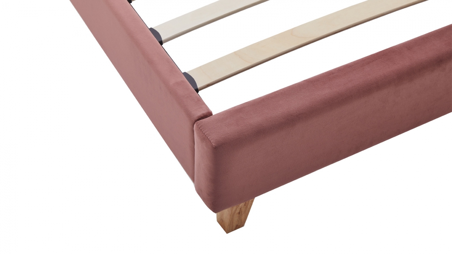 Ensemble Lit adulte 90x190cm avec tête de lit en velours vieux rose - Milo + Matelas mémoire de forme - Memo HR