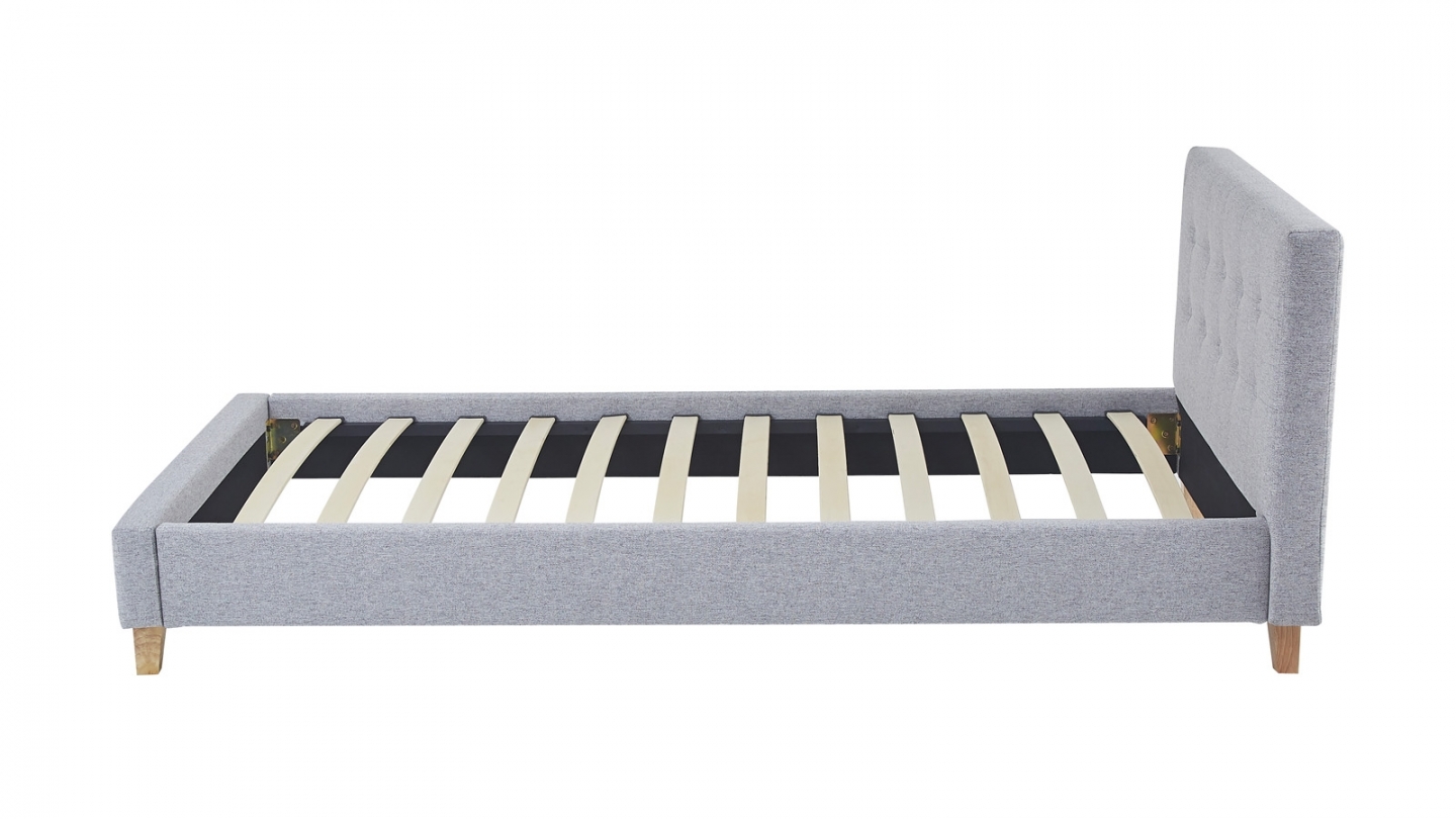 Ensemble Lit adulte 90x190cm avec tête de lit en tissu gris chiné - Milo + Matelas mémoire de forme - Memo HR