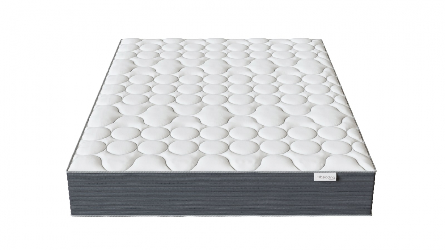 Ensemble Lit adulte 90x190cm avec tête de lit en tissu gris chiné - Milo + Matelas mémoire de forme - Memo HR