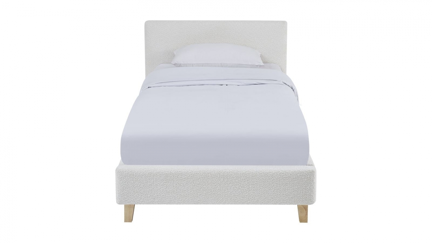 Ensemble Lit adulte 90x190cm avec tête de lit en tissu bouclé beige - Milo + Matelas mémoire de forme - Memo HR
