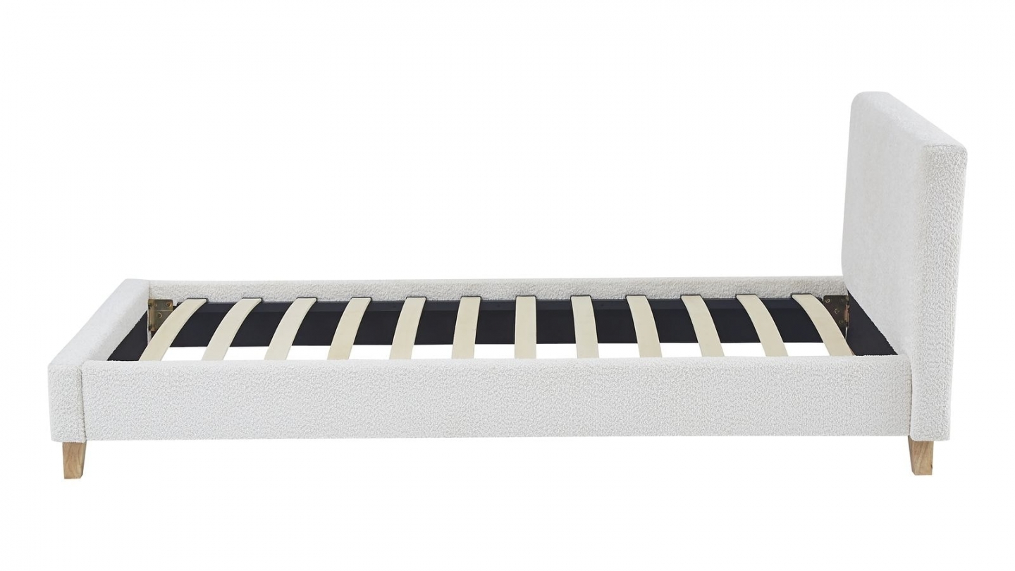 Ensemble Lit adulte 90x190cm avec tête de lit en tissu bouclé beige - Milo + Matelas mémoire de forme - Memo HR