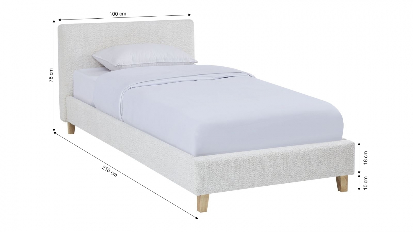 Ensemble Lit adulte 90x190cm avec tête de lit en tissu bouclé beige - Milo + Matelas mémoire de forme - Memo HR
