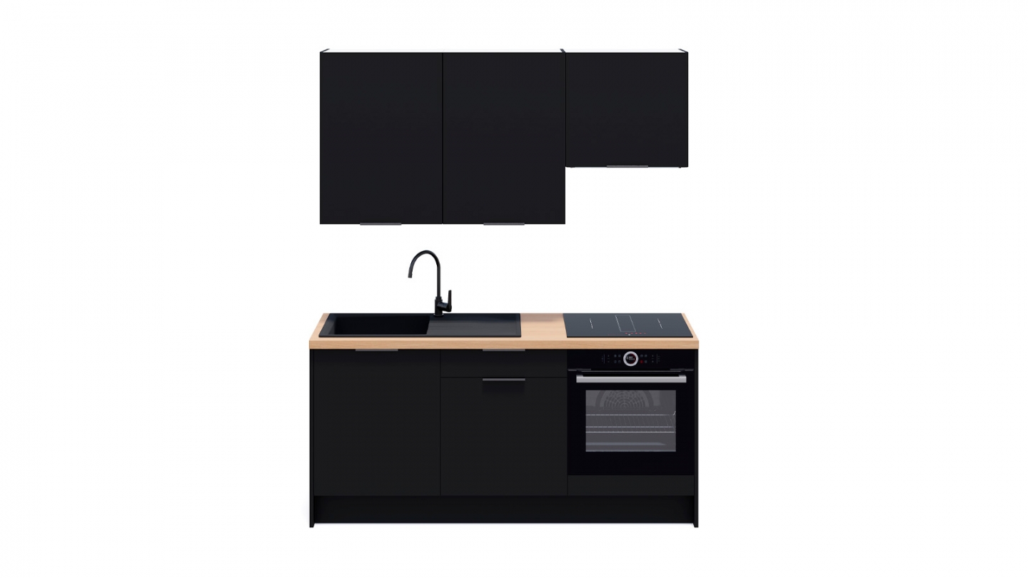 Ensemble de 6 meubles de cuisine - L. 185 cm - noir - Luzia