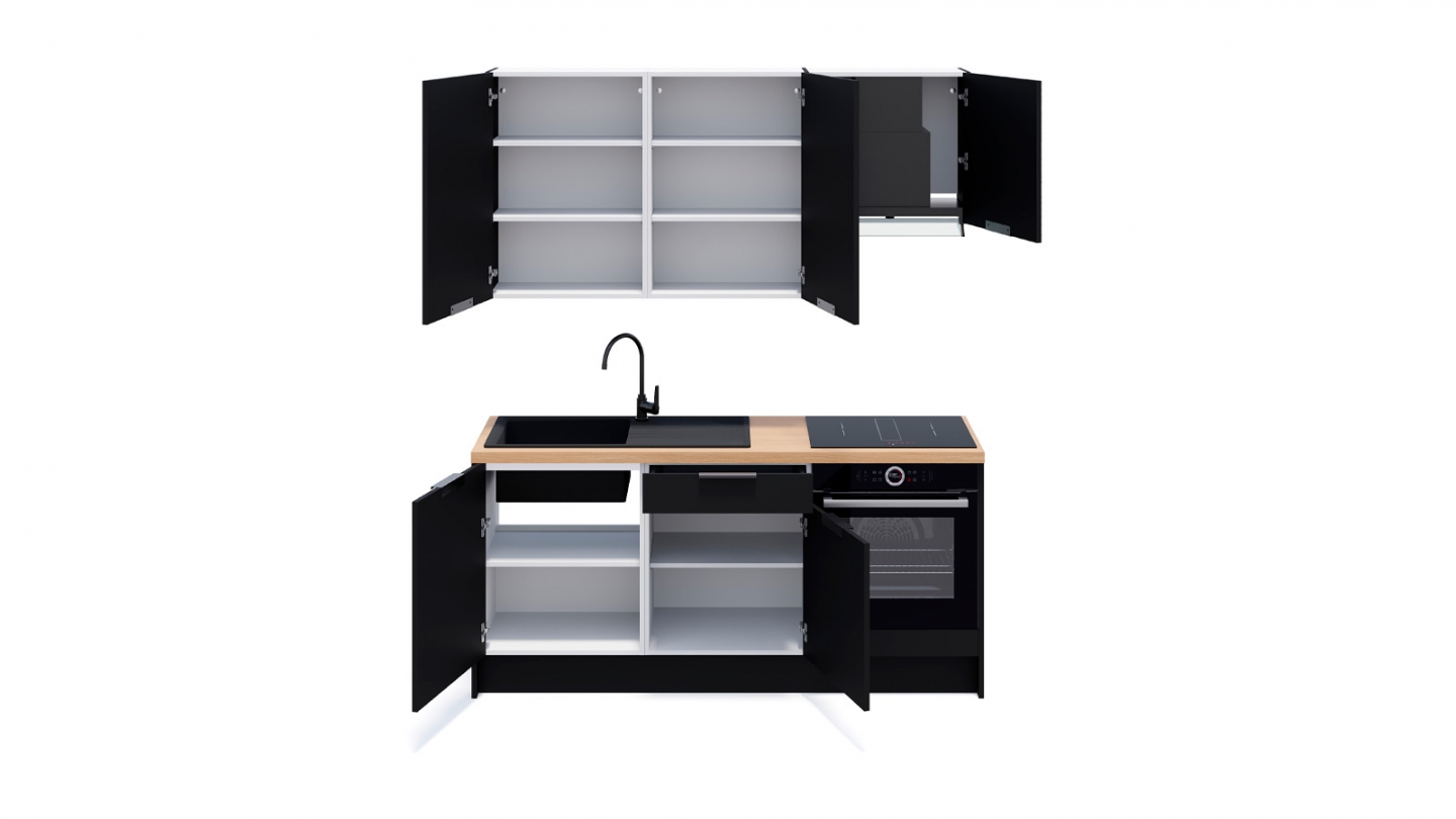 Ensemble de 6 meubles de cuisine - L. 185 cm - noir - Luzia