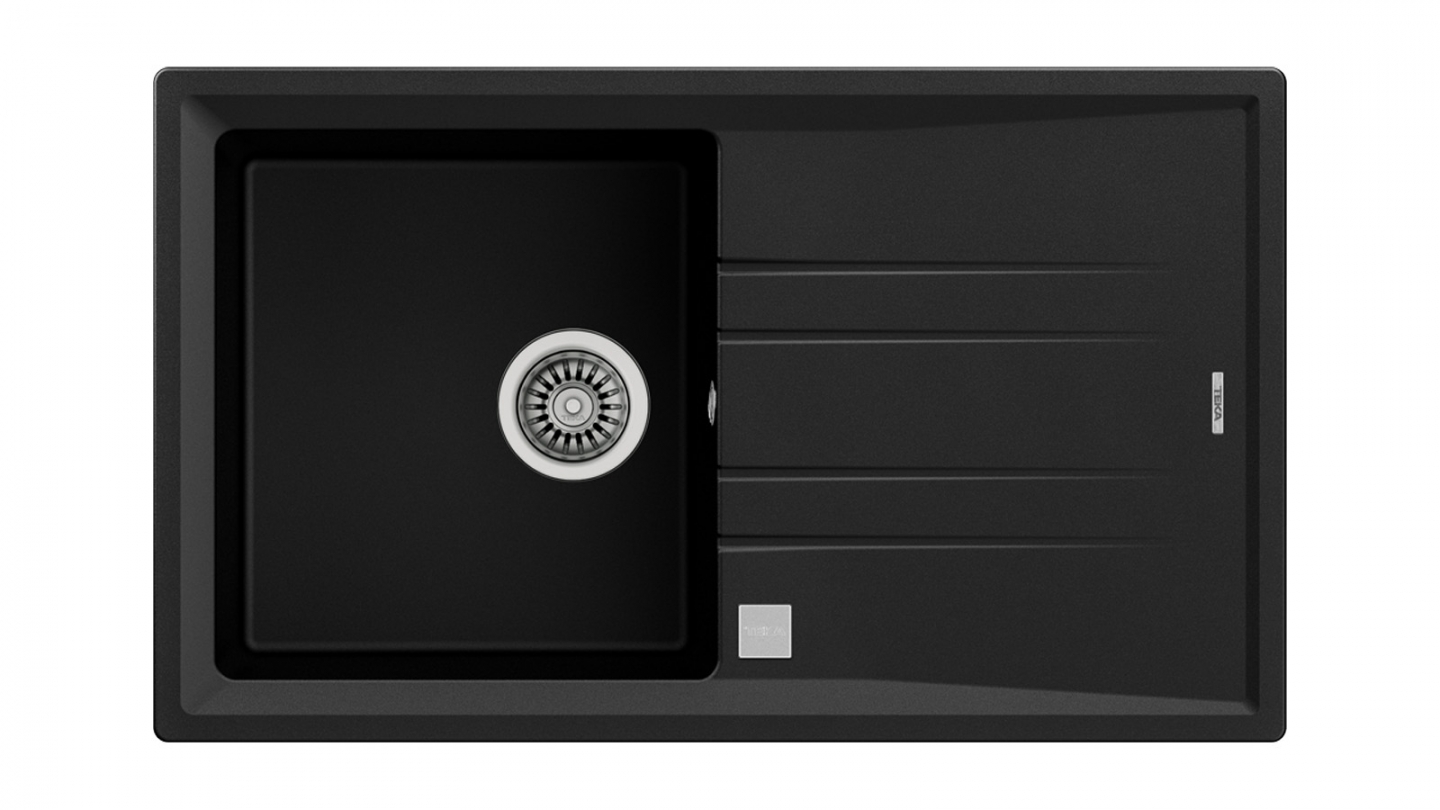 Ensemble de 6 meubles de cuisine - L. 185 cm - noir et chêne clair cannelé - Luzia Signature