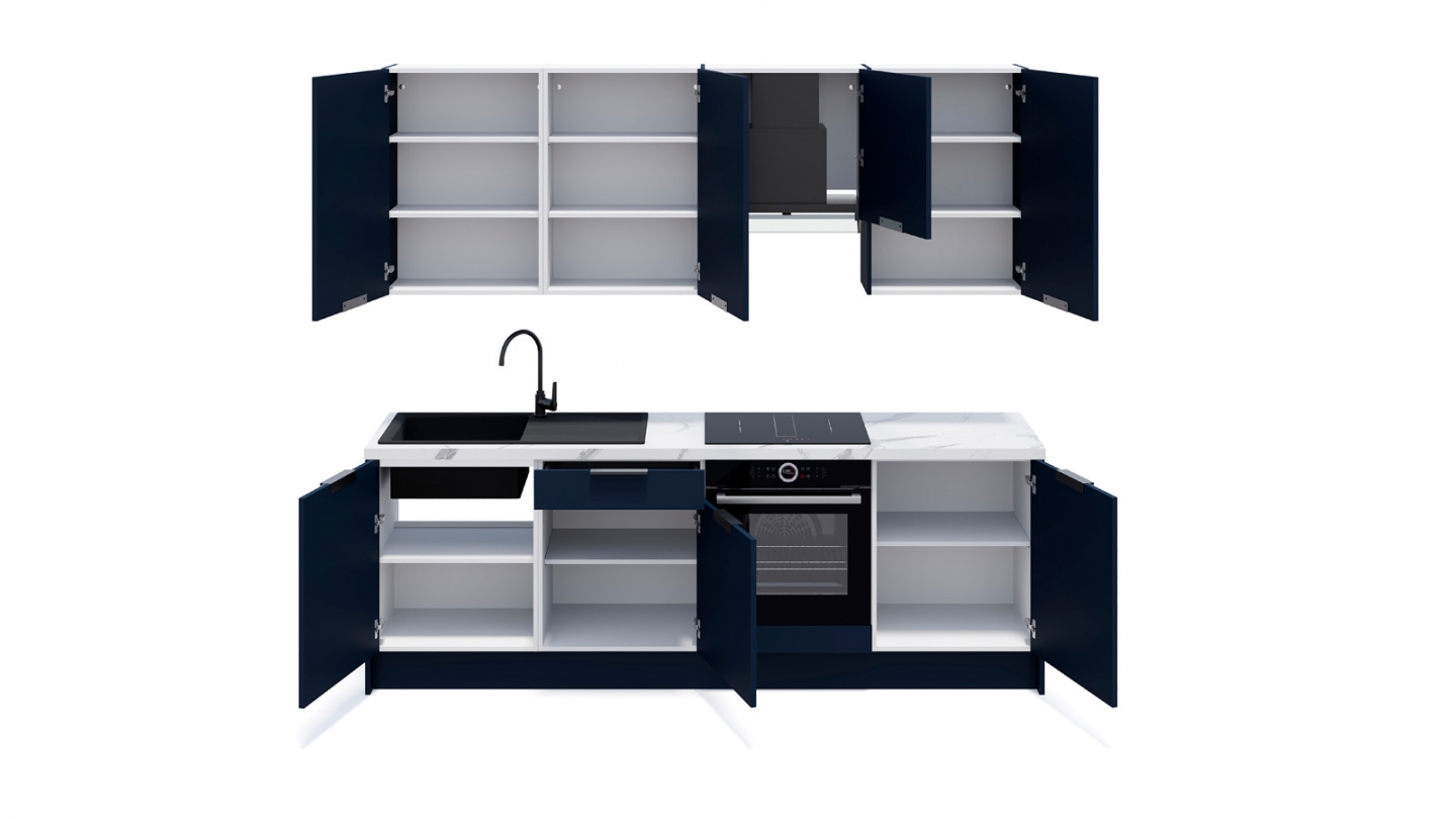 Ensemble de 8 meubles de cuisine - L. 245 cm - bleu marine - Luzia