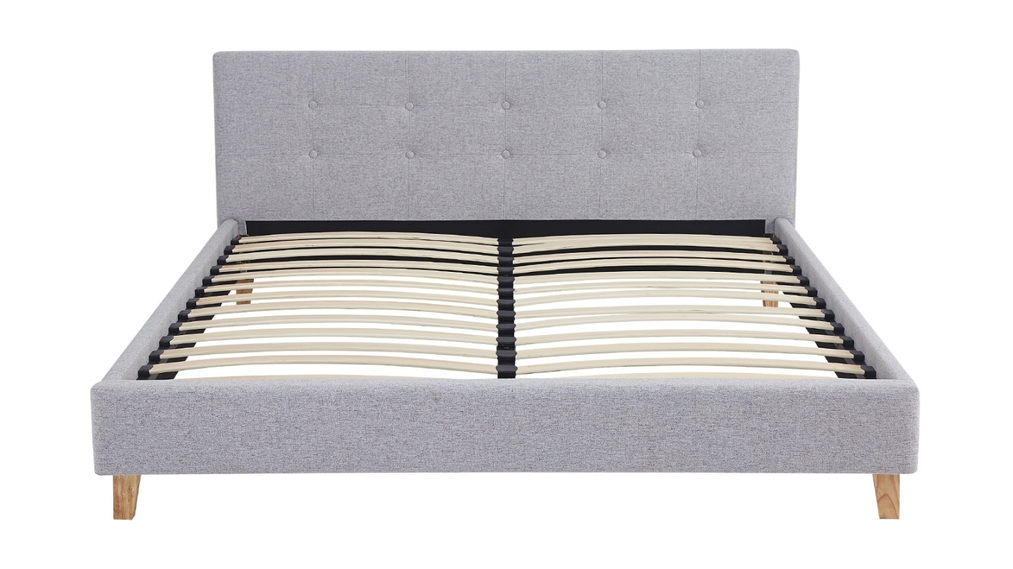 Ensemble Lit adulte 140x190cm avec tête de lit en tissu gris chiné - Milo + Matelas mémoire de forme - Memo HR