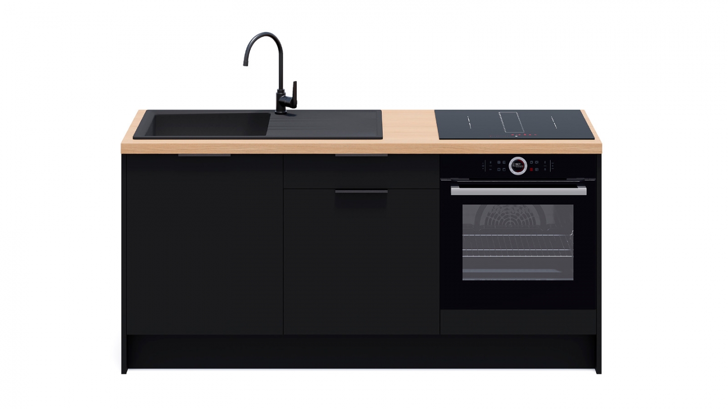 Meubles bas de cuisine - L. 185 cm - noir - Luzia