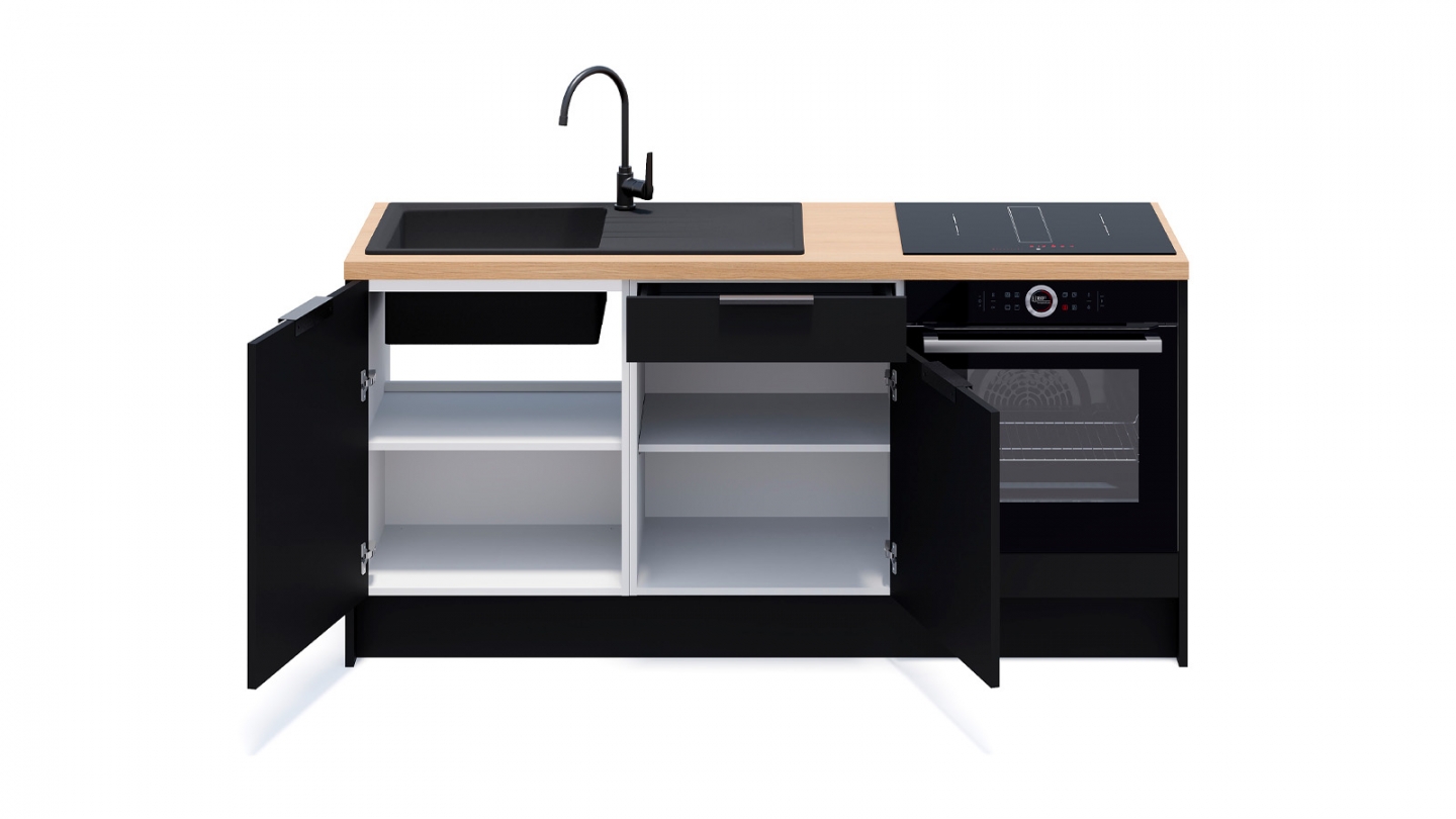 Meubles bas de cuisine - L. 185 cm - noir - Luzia