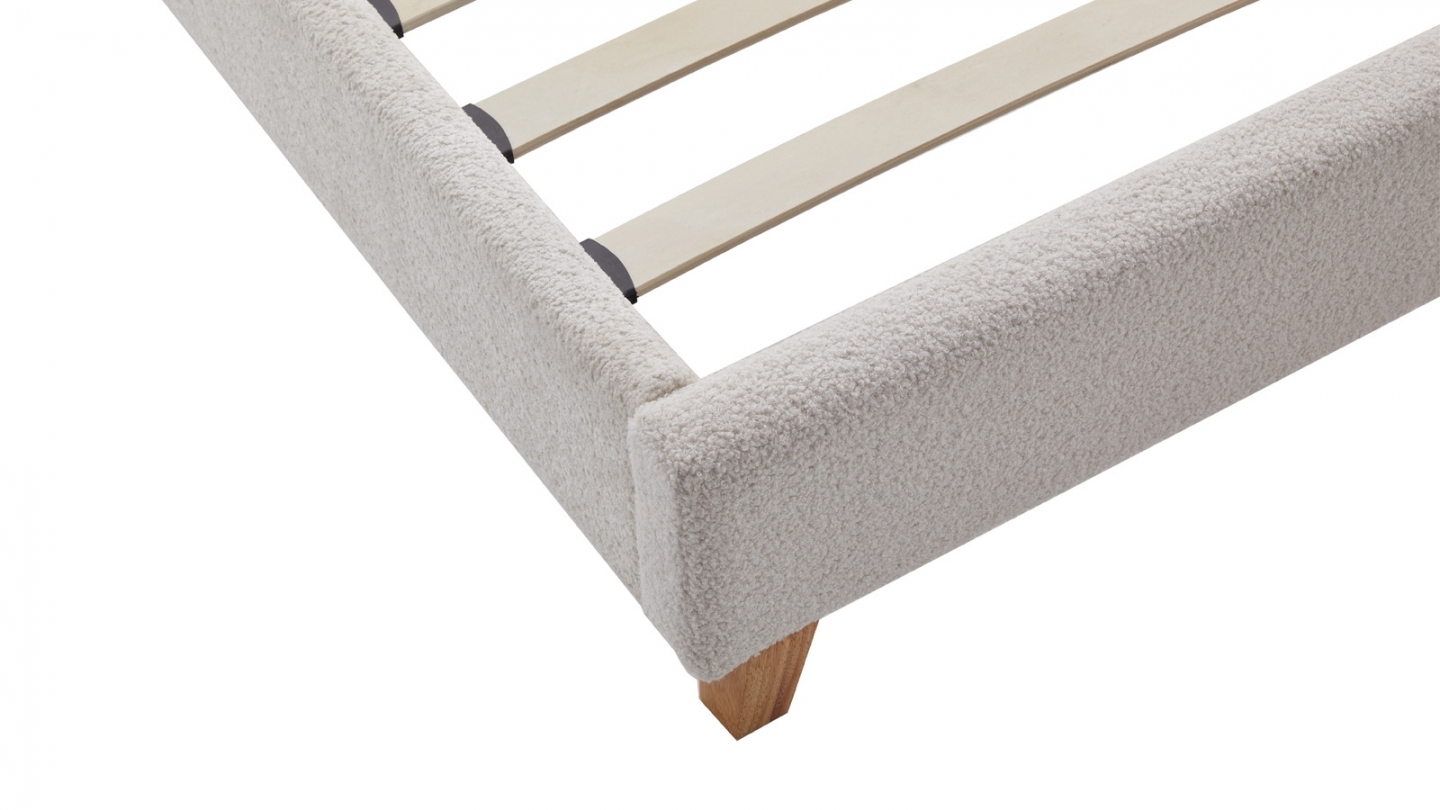 Ensemble Lit adulte 140x190cm avec tête de lit en tissu bouclé beige - Milo + Matelas mémoire de forme - Memo HR