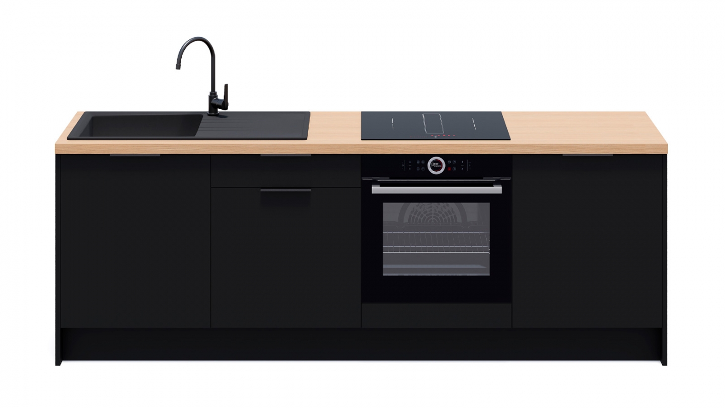 Meubles bas de cuisine - L. 245 cm - noir - Luzia