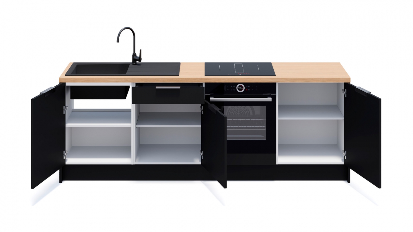 Meubles bas de cuisine - L. 245 cm - noir - Luzia