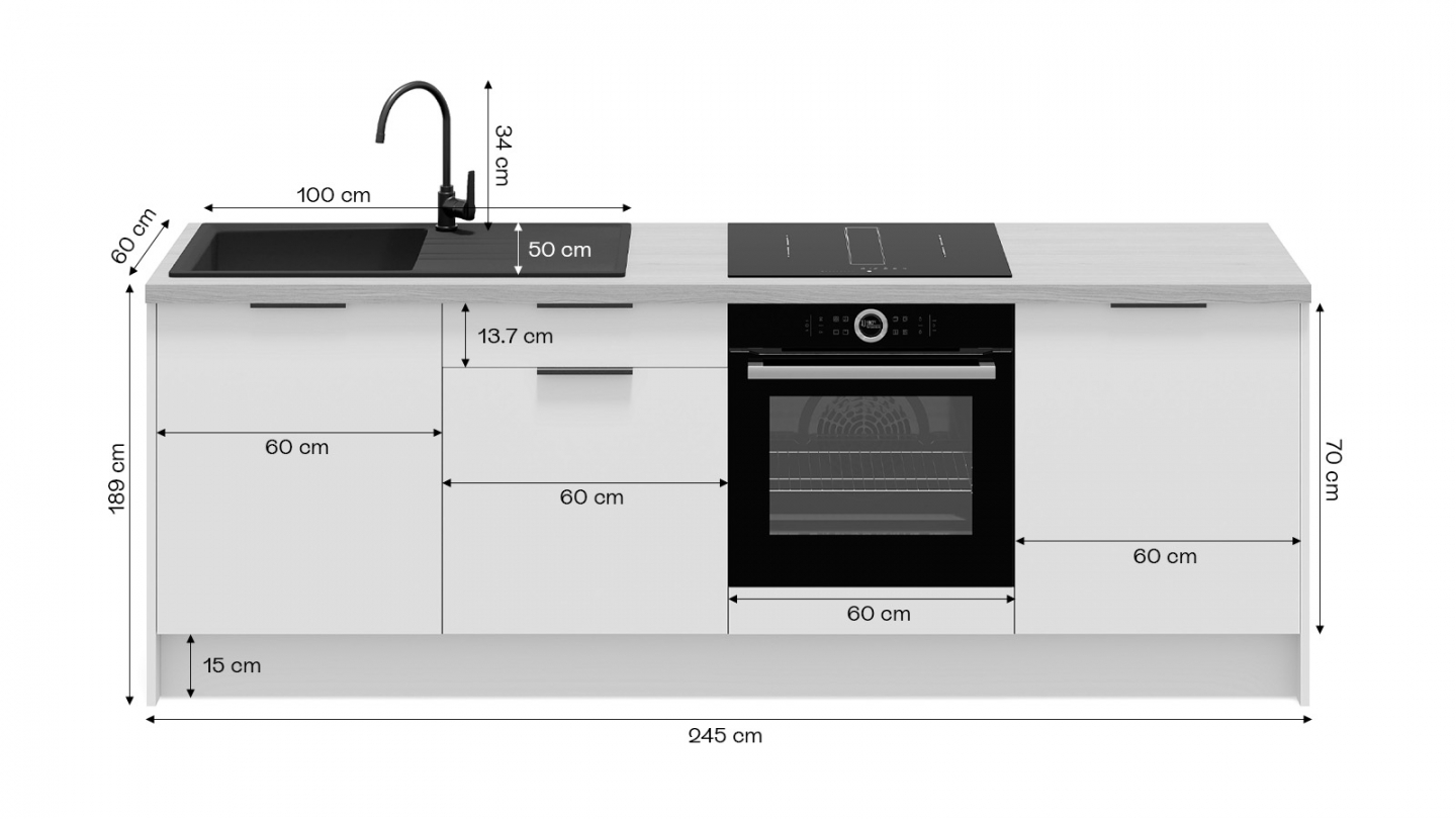 Meubles bas de cuisine - L. 245 cm - noir - Luzia