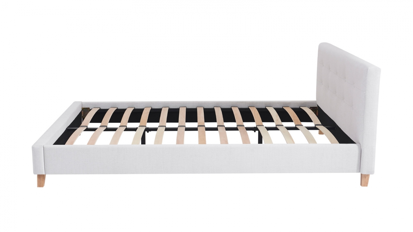 Ensemble Lit adulte 160x200cm avec tête de lit en tissu beige - Milo + Matelas mémoire de forme - Memo HR